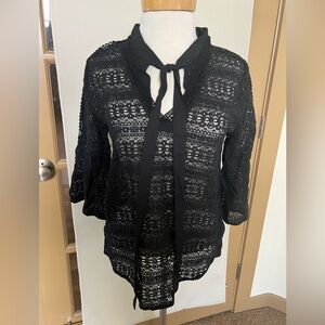 Per Una Womens Medium Black‎ Lace Bell Sleeve Blouse